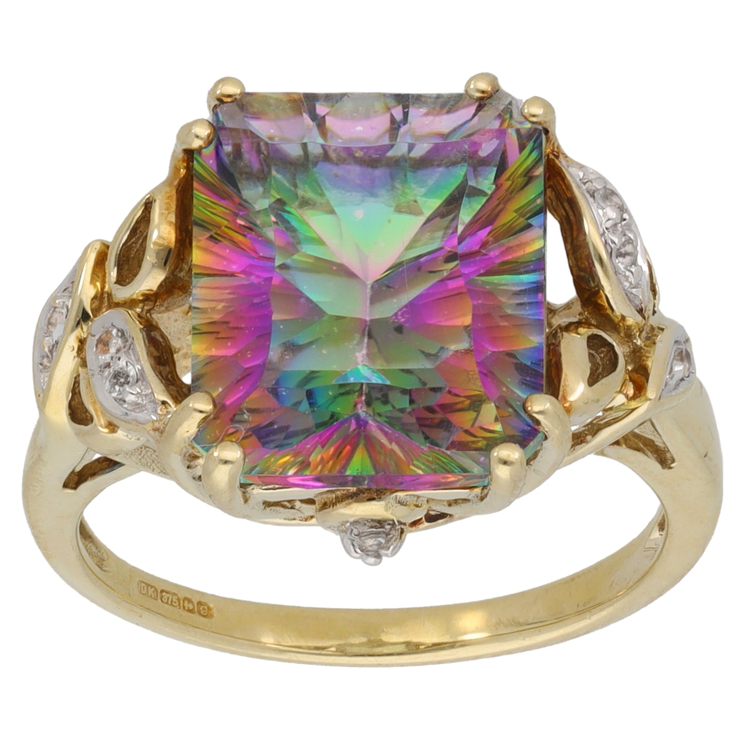 9ct Gold Coated Topaz & White Topaz Dress/Cocktail Ring Size N