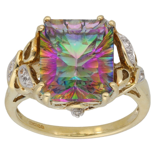9ct Gold Coated Topaz & White Topaz Dress/Cocktail Ring Size N
