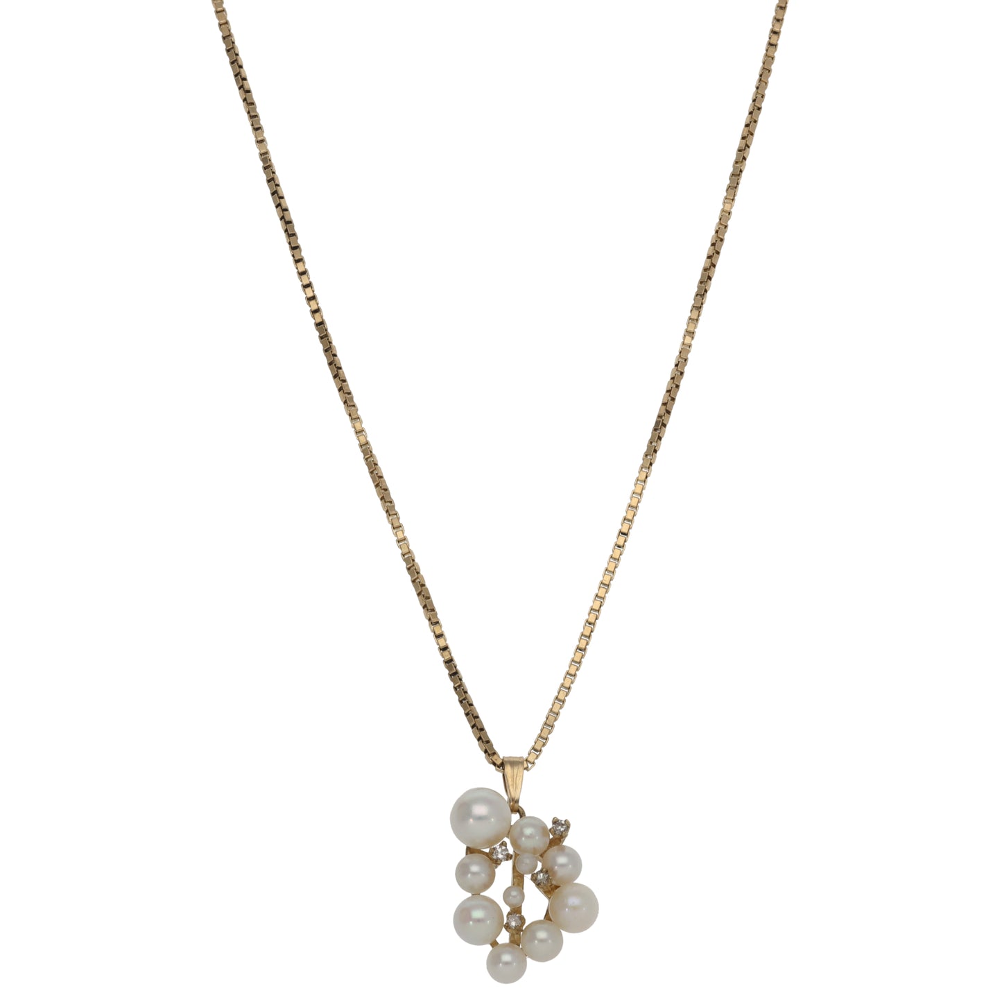 9ct Gold Cultured Pearl & 0.04ct Diamond Dress/Cocktail Pendant With Chain