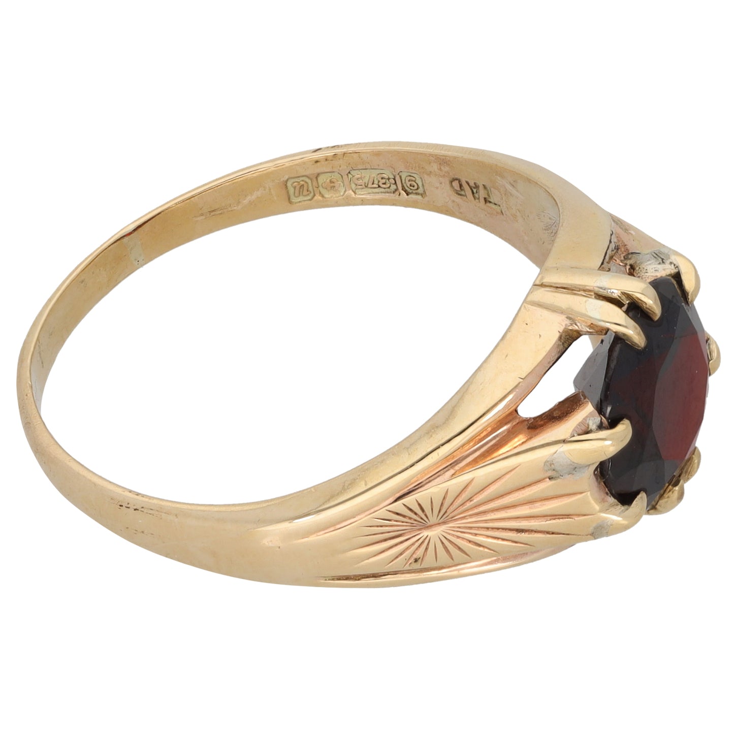 9ct Gold Garnet Single Stone Ring Size X