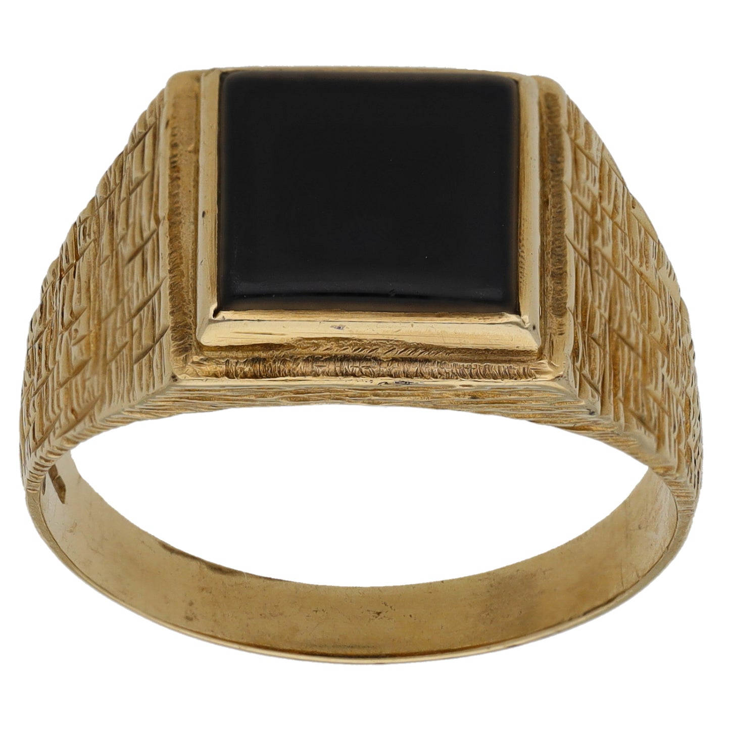 9ct Gold Onyx Plain Single Stone Signet Ring Size U