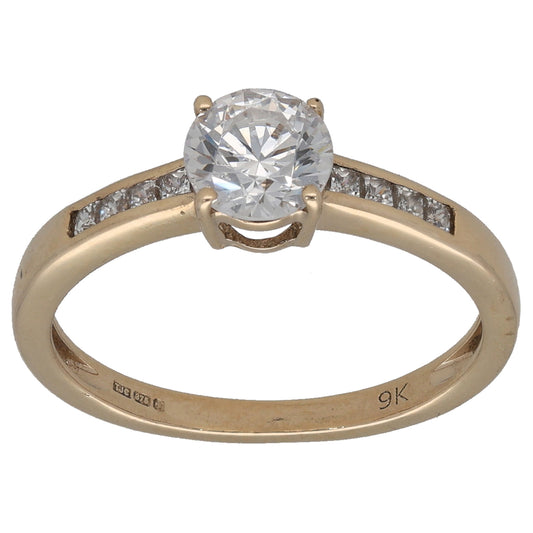 9ct Gold Cubic Zirconia Single Stone Ring with Accent Stones Size P