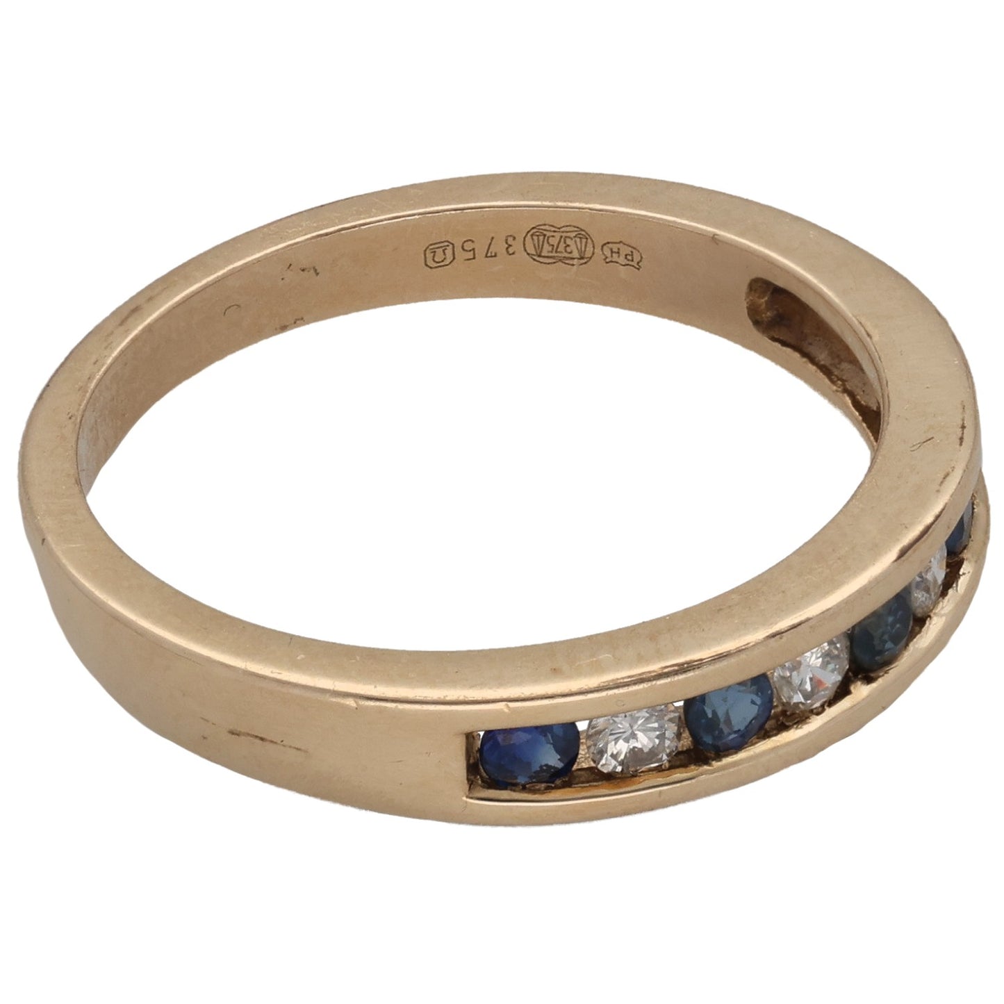 9ct Gold Sapphire & 0.08ct Diamond Half Eternity Ring Size N