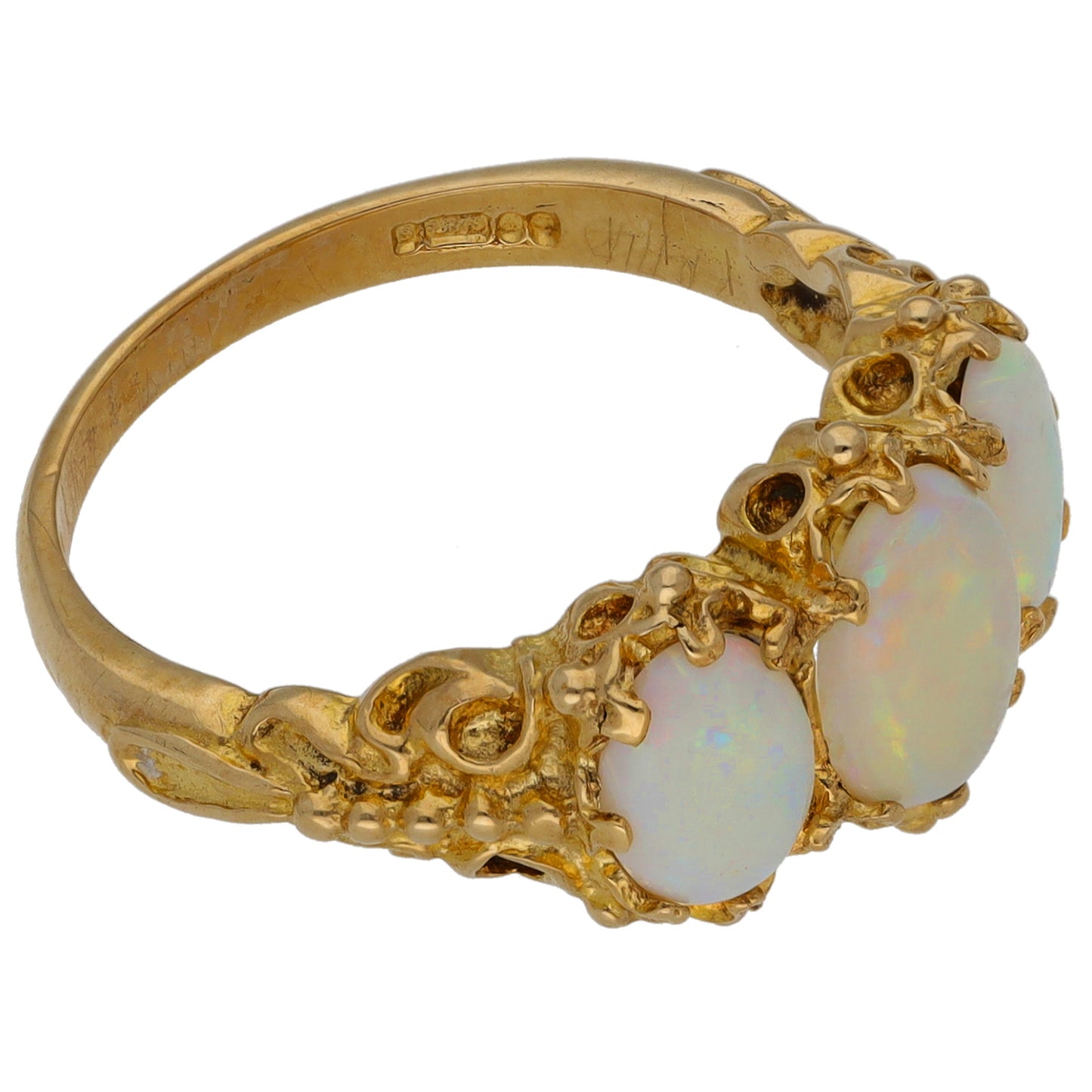 9ct Gold Opal Three Stone Ring Size N