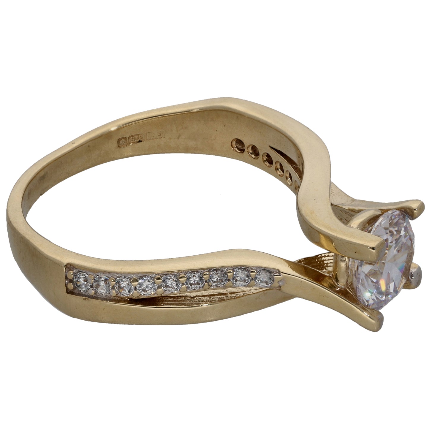 9ct Gold Cubic Zirconia Single Stone Ring with Accent Stones Size O