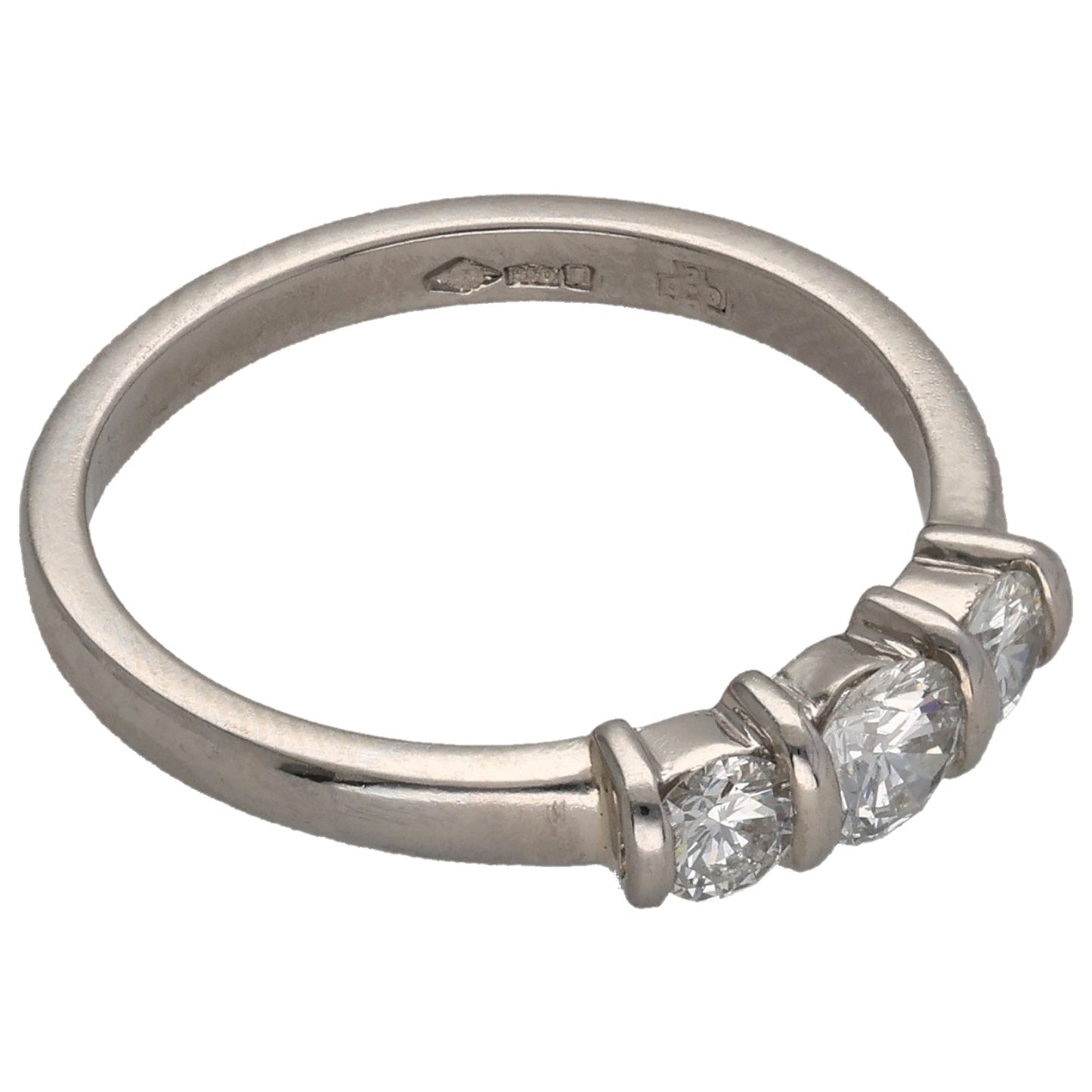 Platinum 0.49ct Diamond Trilogy Ring Size L