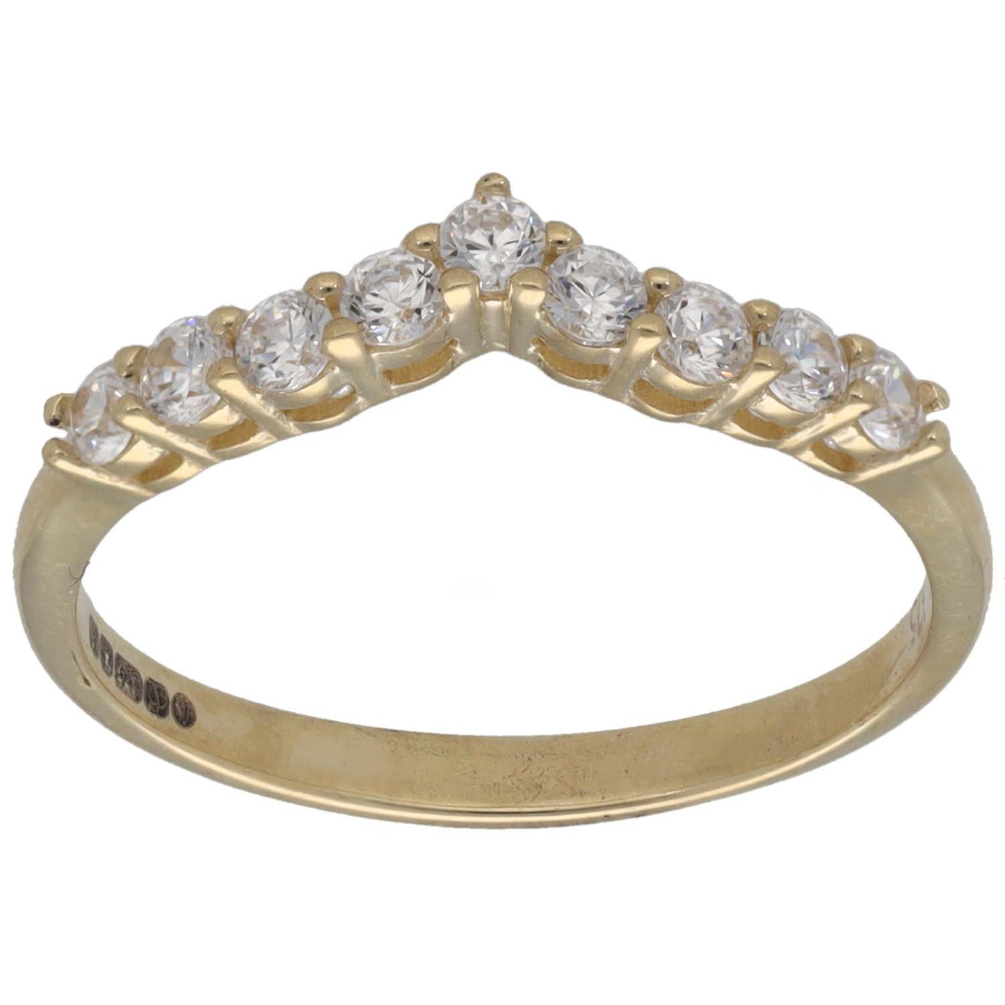 9ct Gold Cubic Zirconia Wishbone Ring Size P