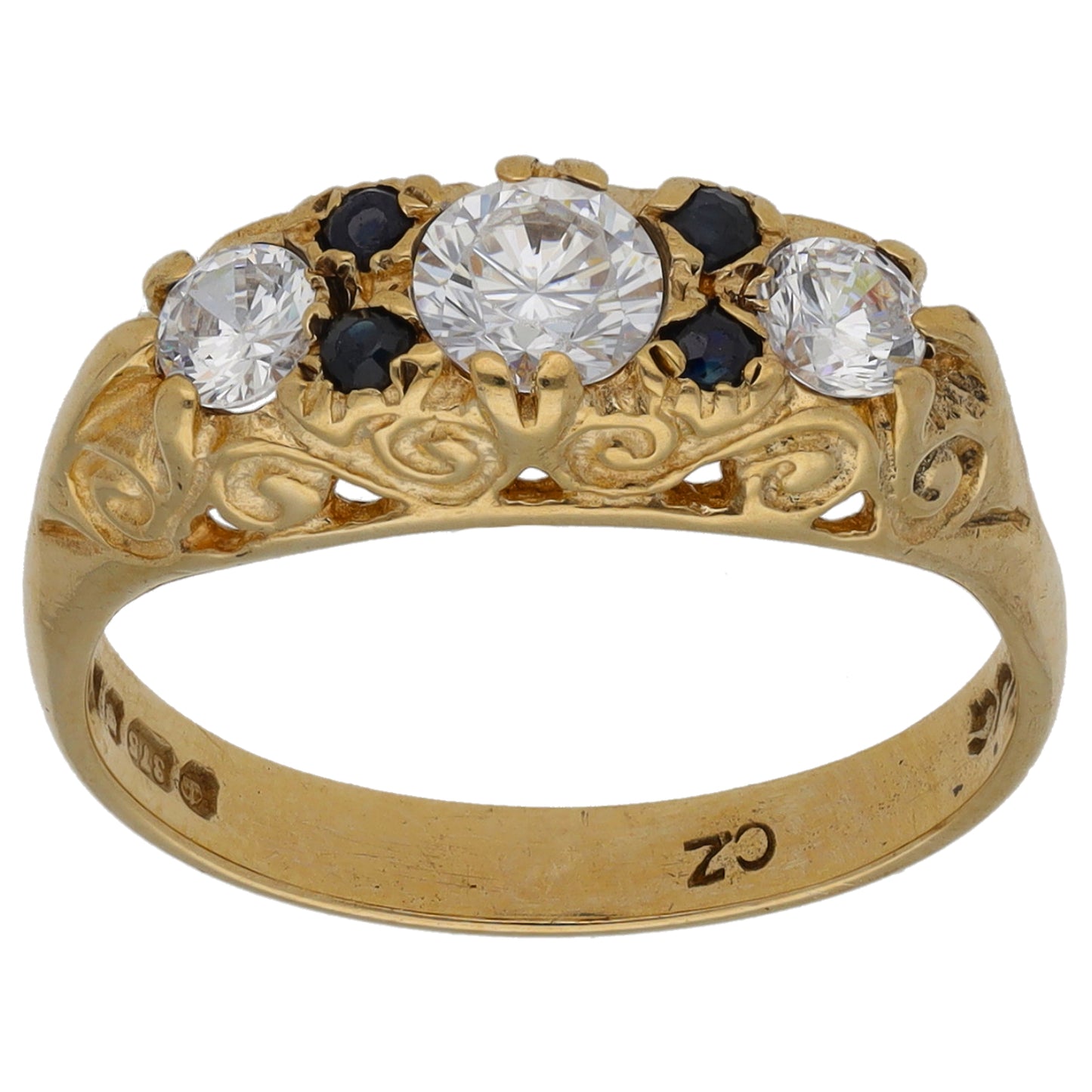 9ct Gold Sapphire & Cubic Zirconia Dress/Cocktail Ring Size M