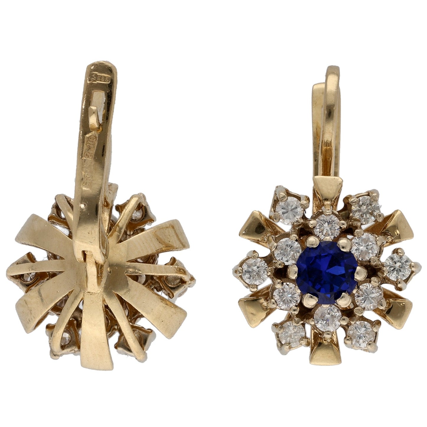 14ct Gold Man Made Sapphire & 1.08ct Diamond Earrings & Ring Set Size Q