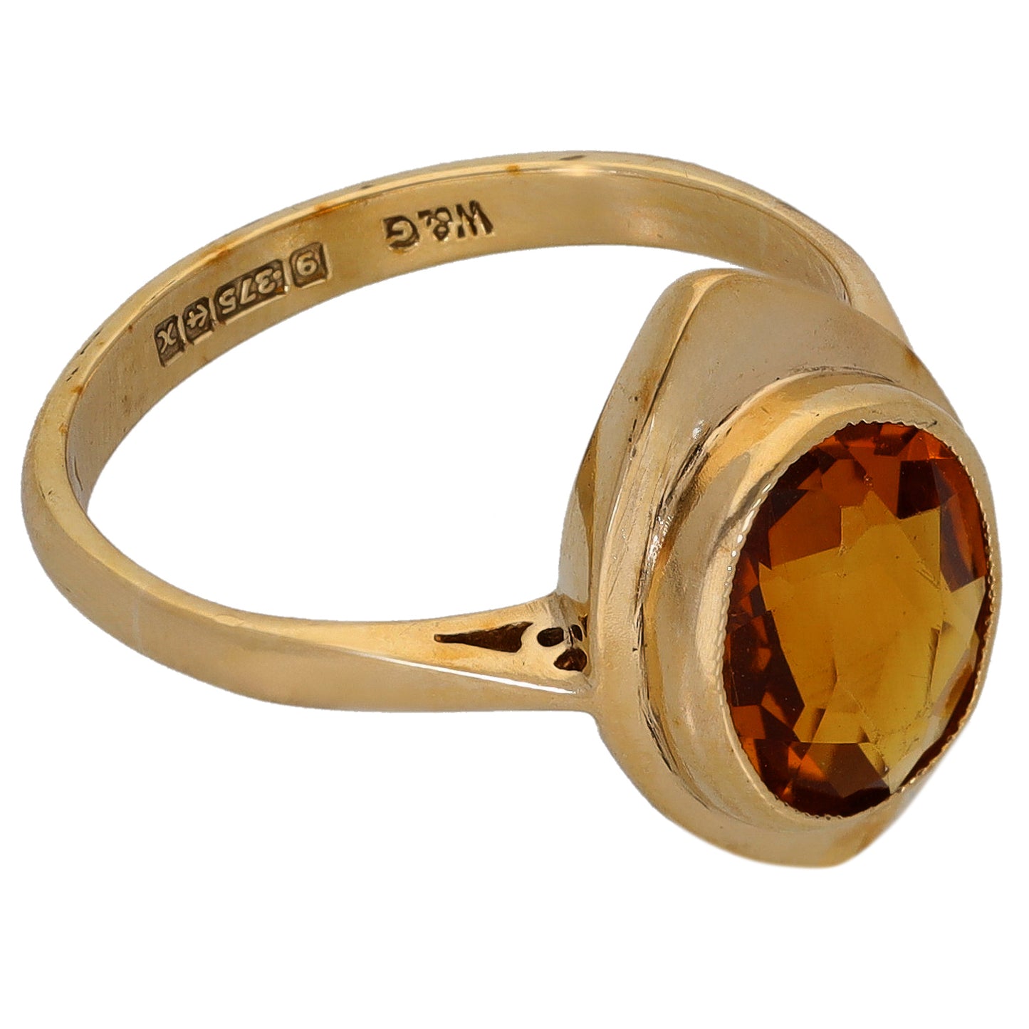 9ct Gold Citrine Single Stone Ring Size O