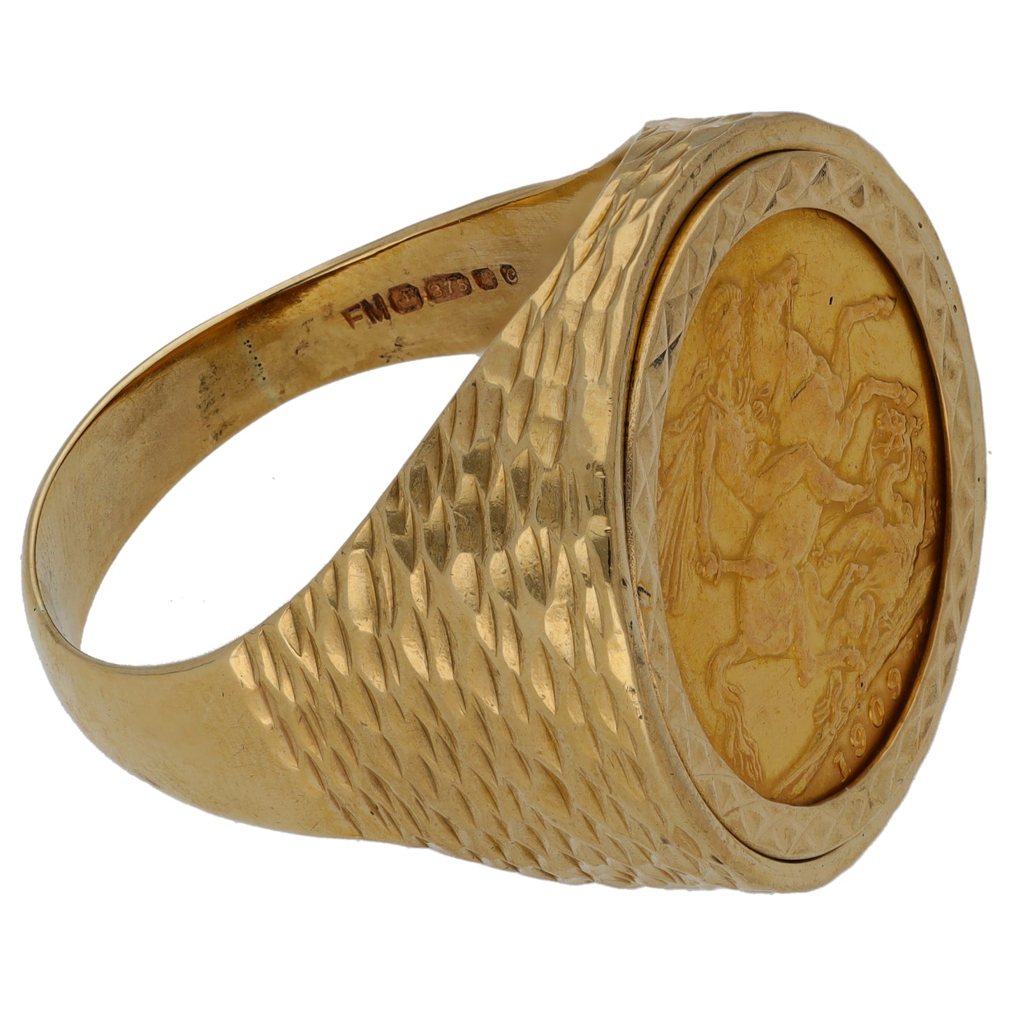 9ct Gold Full Sovereign Coin Ring Size Z+3