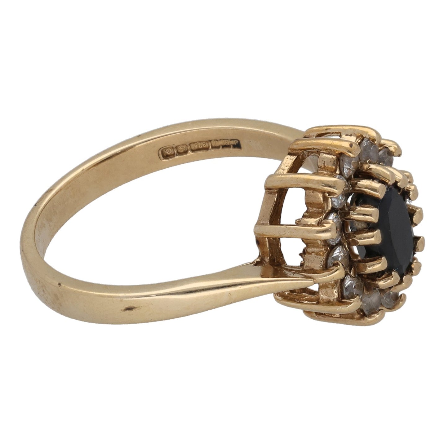 9ct Gold Sapphire & Imitation Gems Cluster Ring Size P