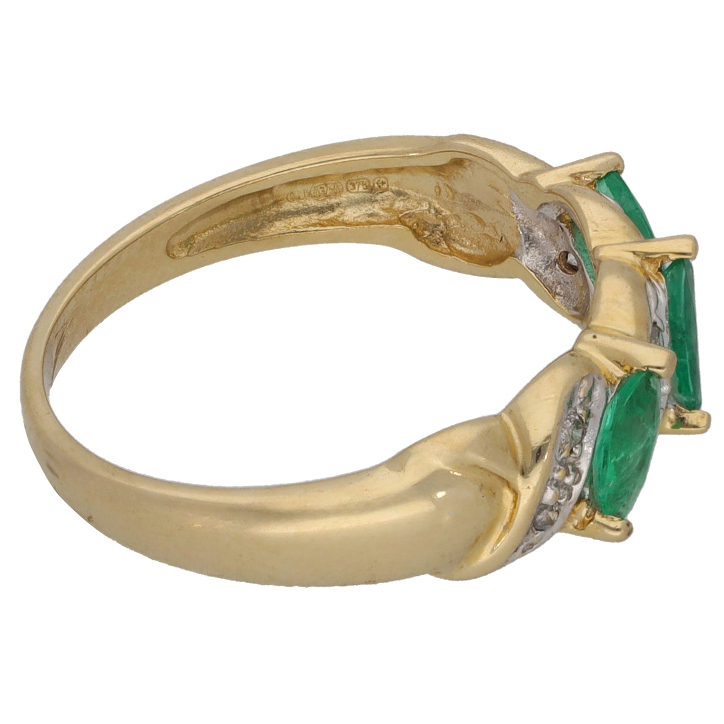 9ct Gold Emerald & 0.04ct Diamond Dress/Cocktail Ring Size L