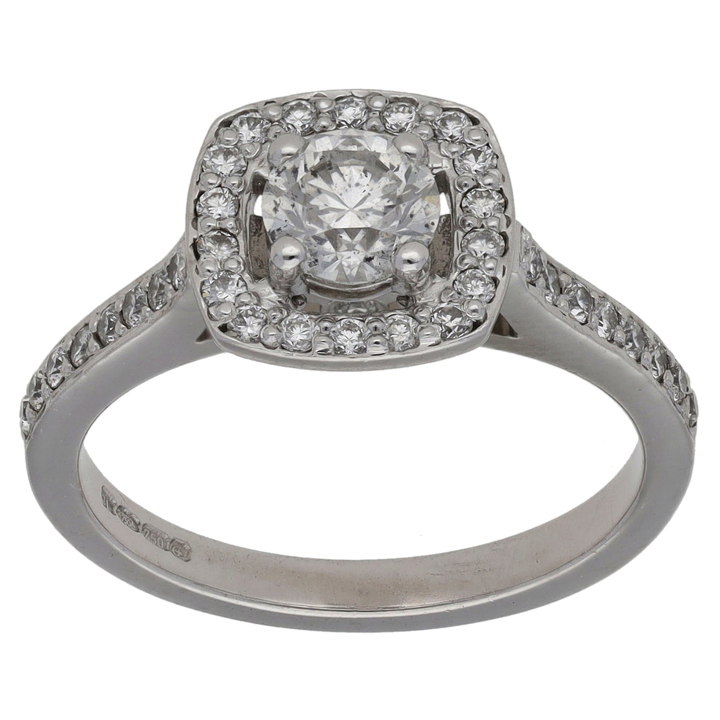 18ct White Gold 0.86ct Diamond Halo Ring Size L