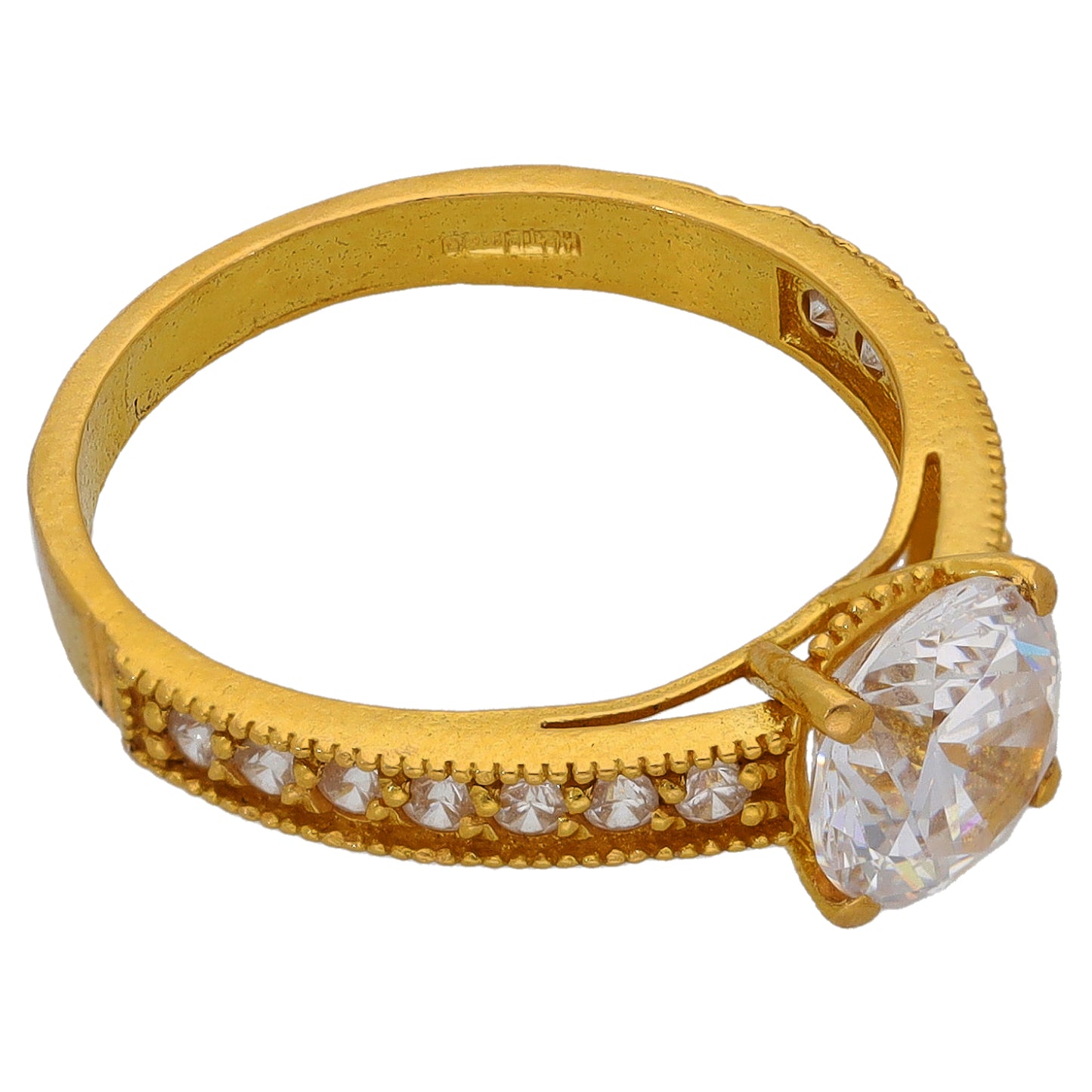 22ct Gold Cubic Zirconia Single Stone Ring With Accents Size M