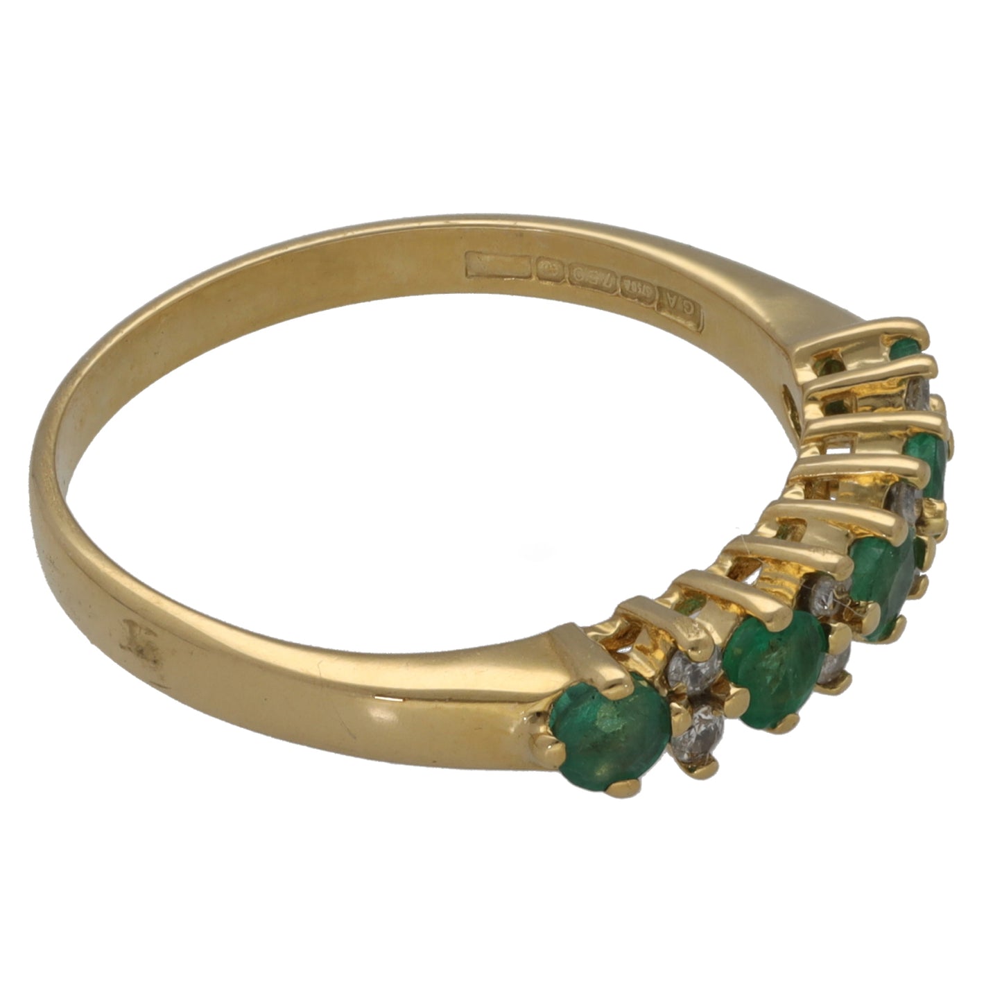 18ct Gold Emerald & 0.10ct Diamond Half Eternity Ring Size P