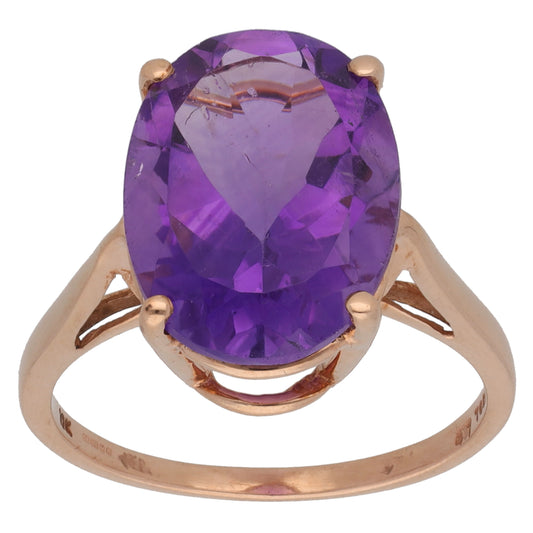 9ct Rose Gold Amethyst Single Stone Ring Size R
