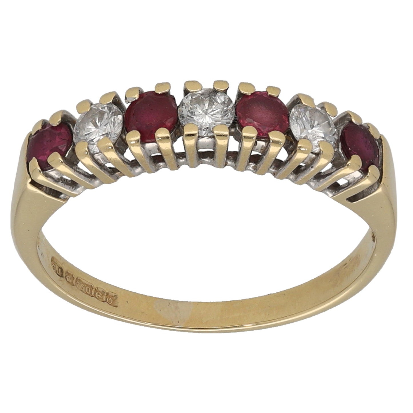 18ct Gold Ruby & 0.15ct Diamond Half Eternity Ring Size K