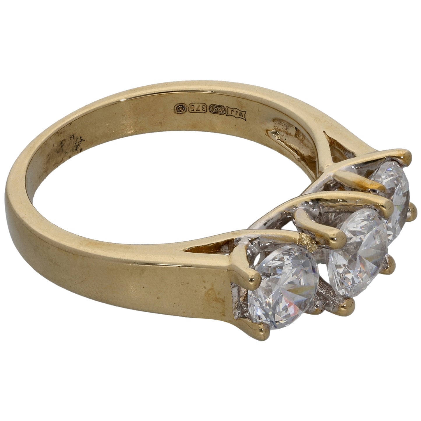 9ct Gold Cubic Zirconia Trilogy Ring Size M