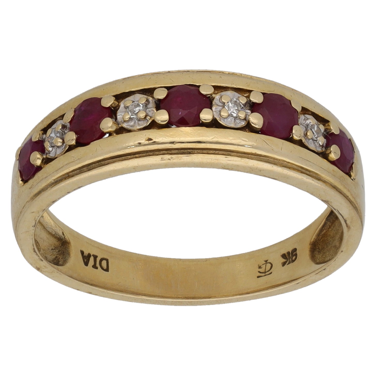 9ct Gold Ruby & 0.02ct Diamond Half Eternity Ring Size L