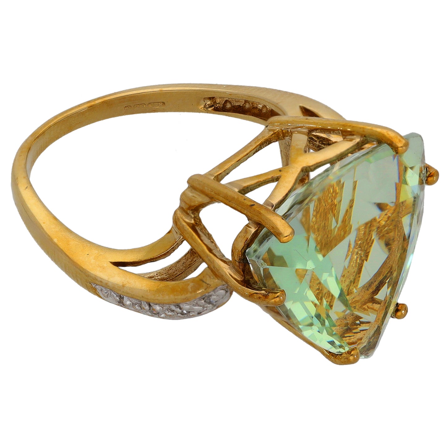 9ct Gold Green Quartz & 0.04ct Diamond Dress/Cocktail Ring Size N