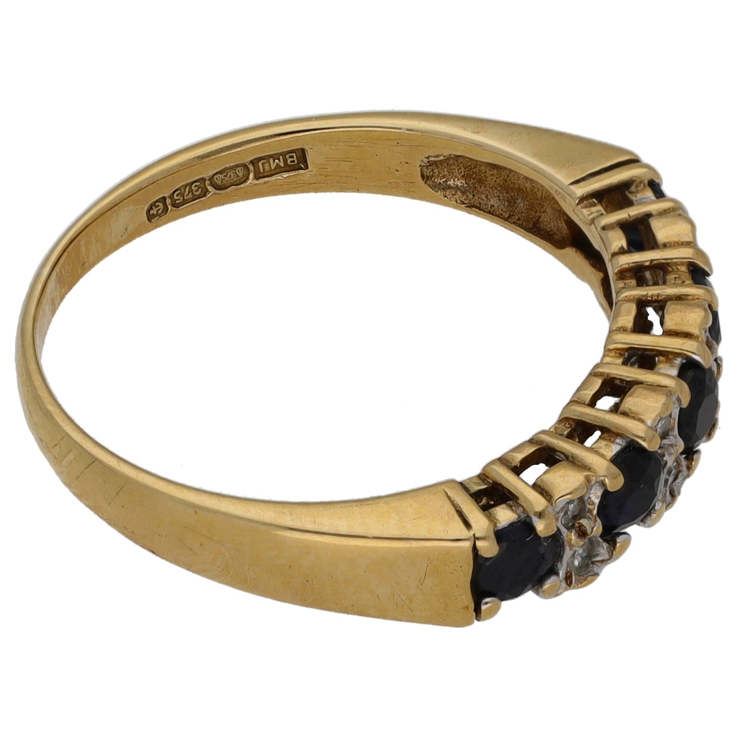 9ct Gold Sapphire & 0.04ct Diamond Half Eternity Ring Size L