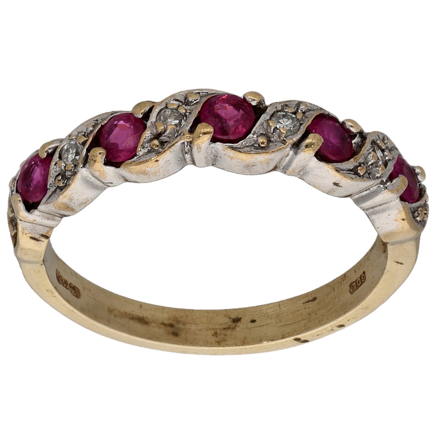 9ct Gold Glass Filled Ruby & 0.06ct Diamond Half Eternity Ring Size M