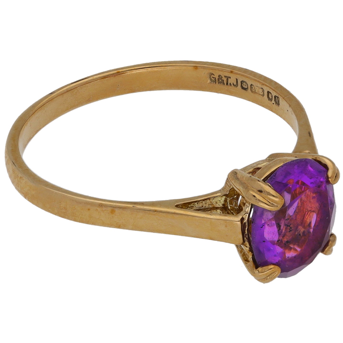 9ct Gold Amethyst Single Stone Ring Size Q