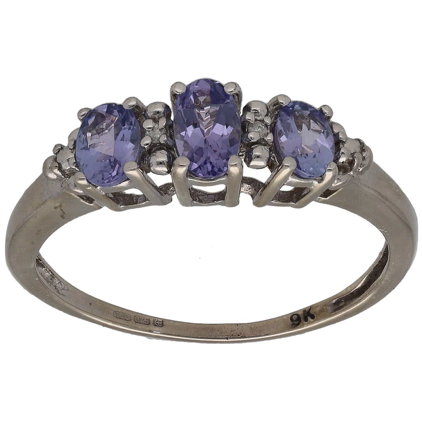 9ct White Gold Tanzanite & 0.01ct Diamond Dress/Cocktail Ring Size L