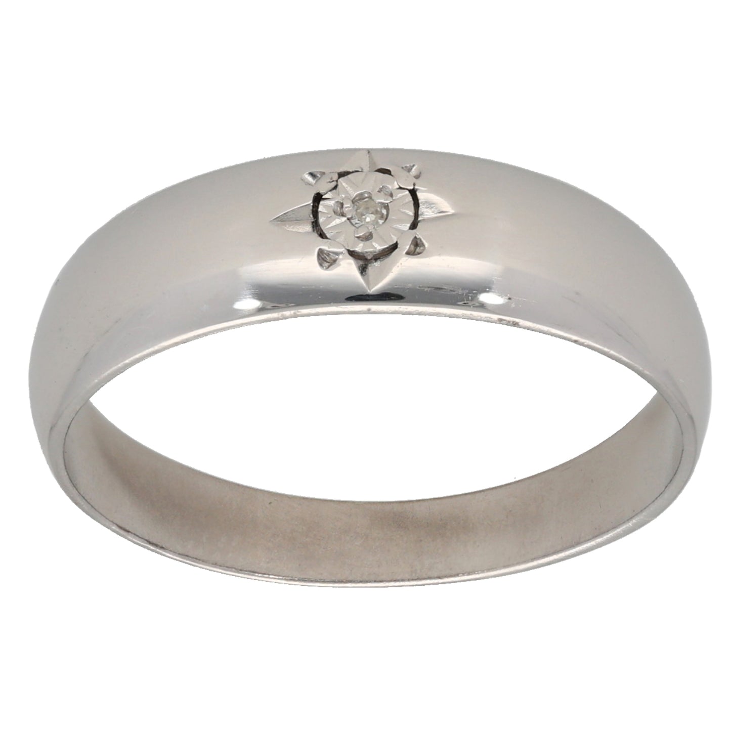 9ct White Gold 0.01ct Diamond Patterned Wedding Ring Size S