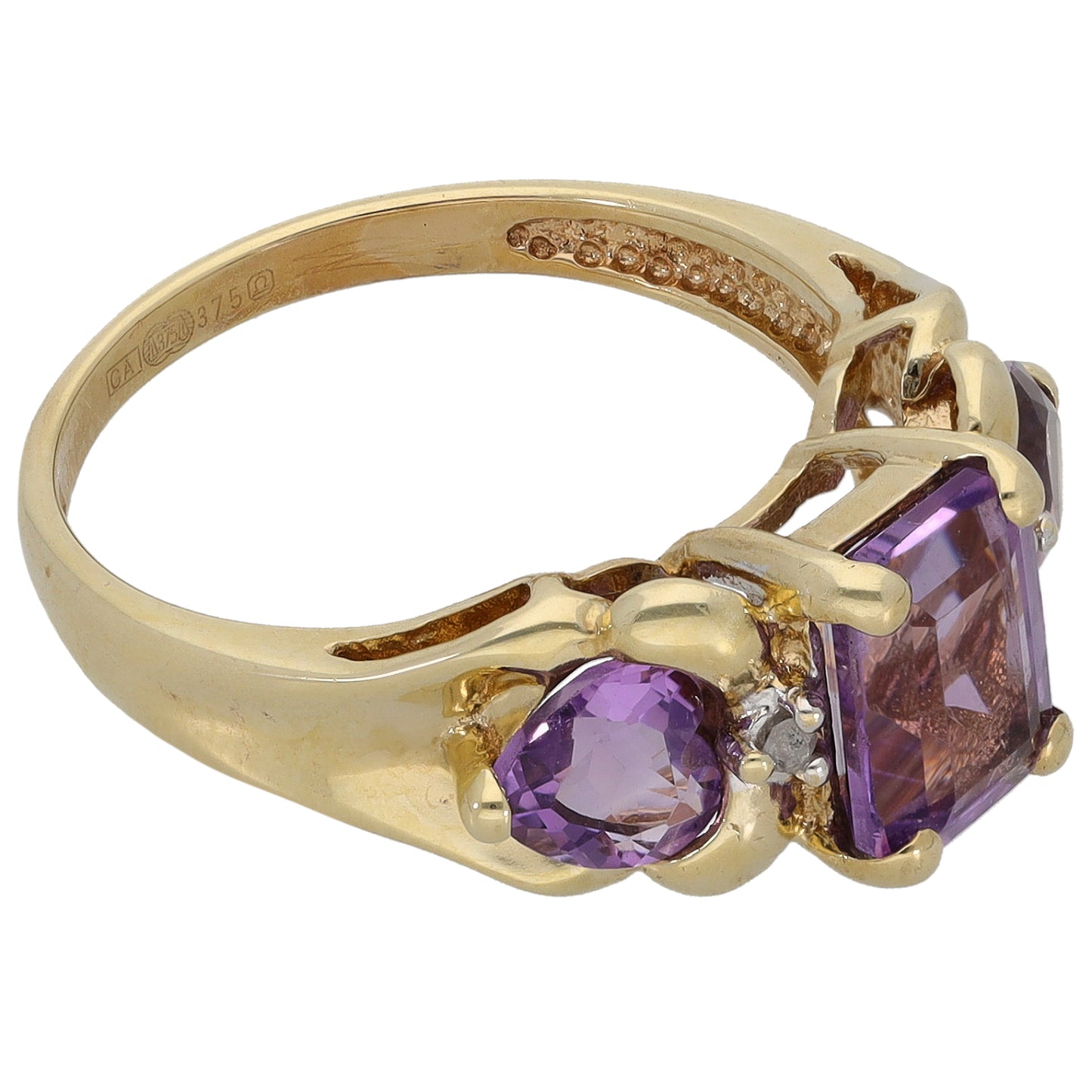 9ct Gold Amethyst & 0.02ct Diamond Dress/Cocktail Ring Size M