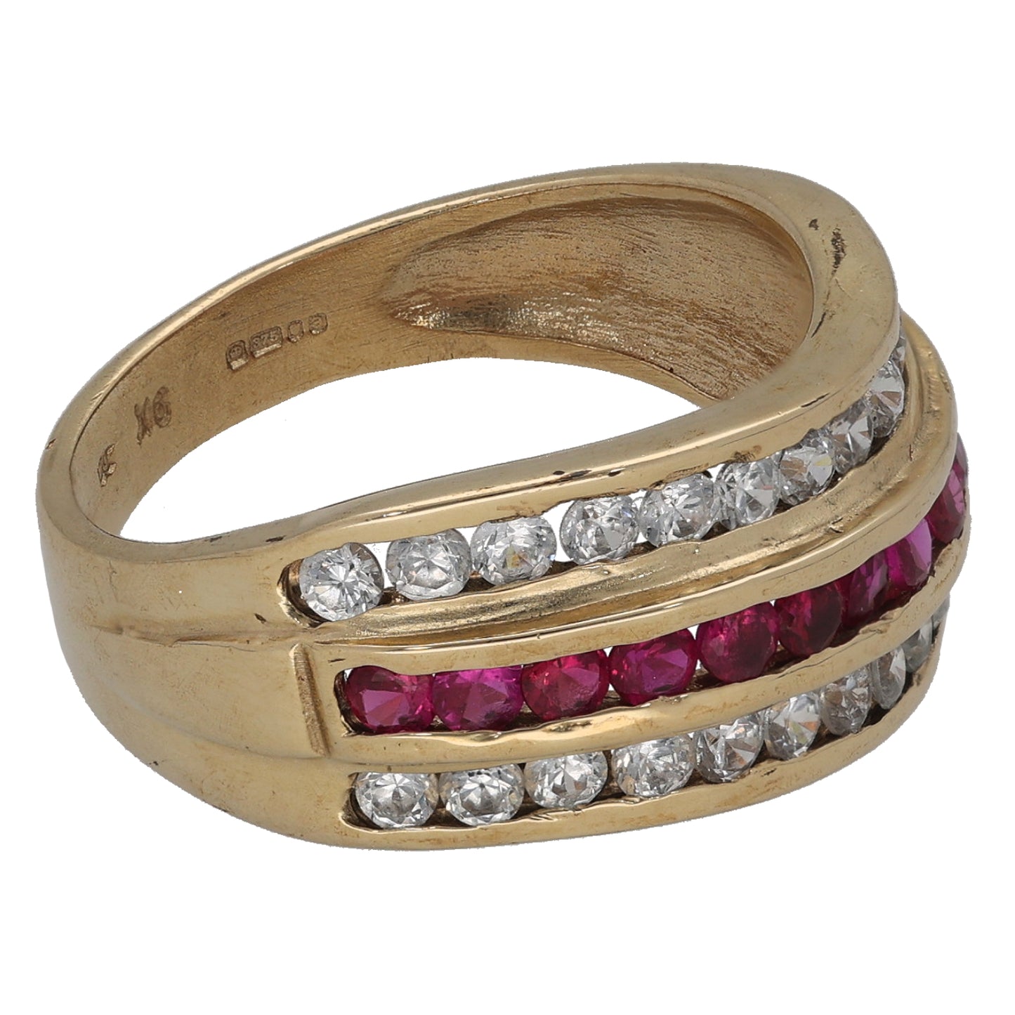 9ct Gold Man Made Ruby & Cubic Zirconia Dress/Cocktail Ring Size P