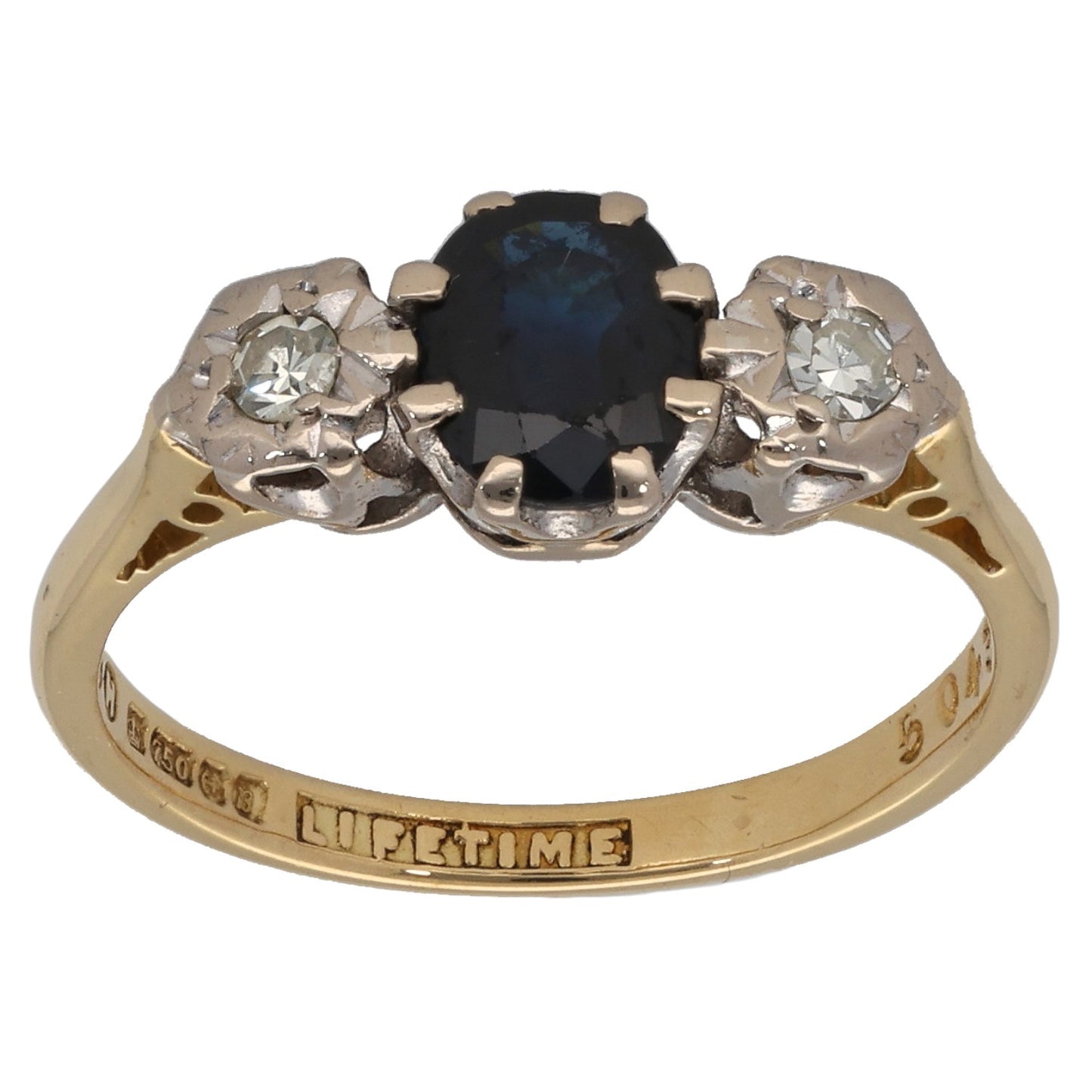 18ct Gold 0.10ct Diamond & Sapphire Trilogy Ring Size K