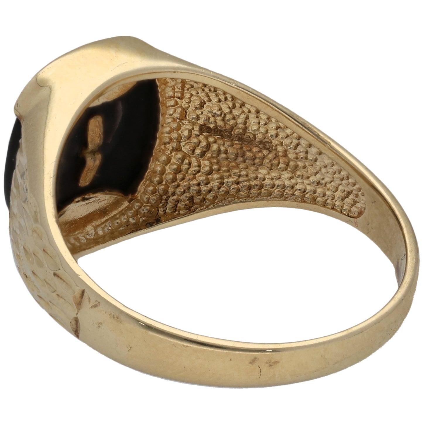 9ct Gold Onyx Single Stone Patterned Signet Ring Size R