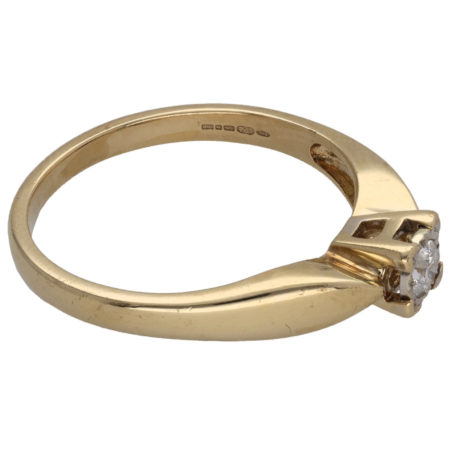 9ct Gold 0.12ct Diamond Solitaire Ring Size P