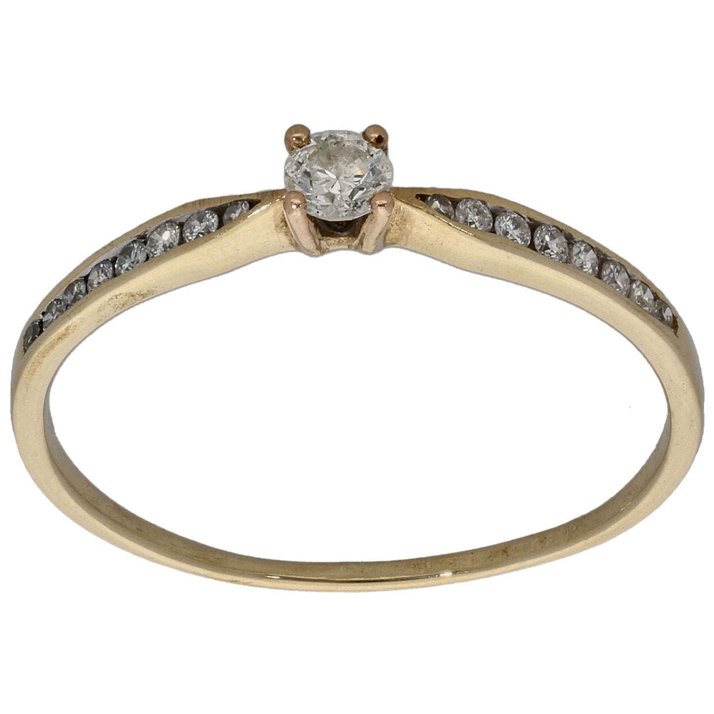 9ct Gold 0.18ct Diamond Solitaire Ring With Accent Stones Size T