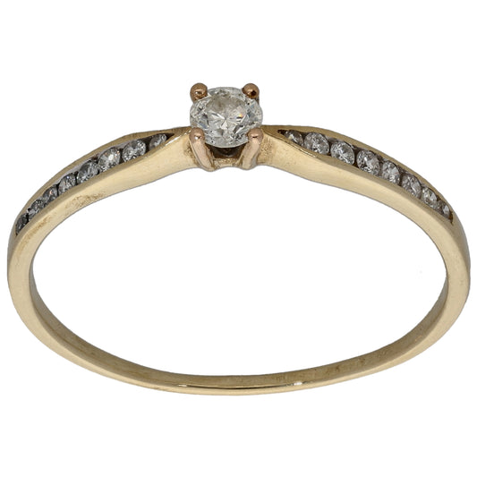 9ct Gold 0.18ct Diamond Solitaire Ring With Accent Stones Size T