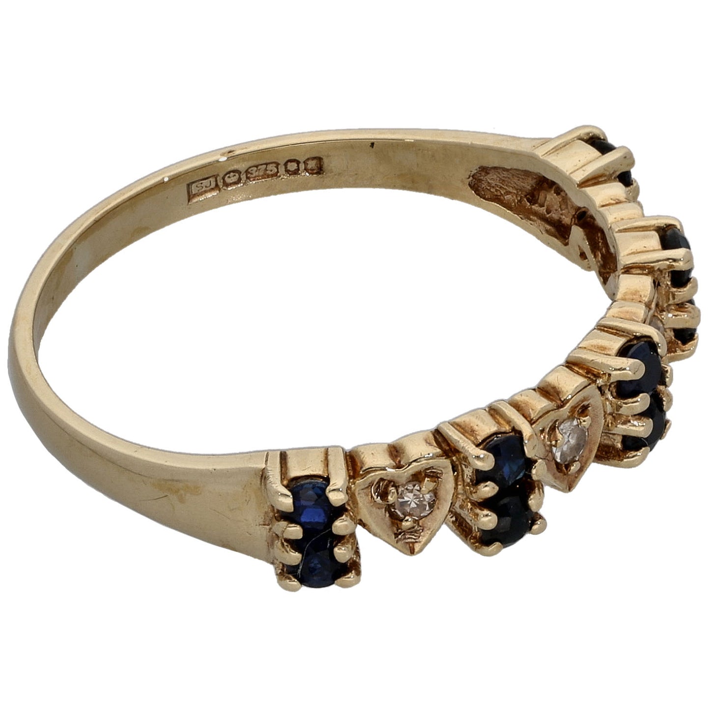 9ct Gold 0.04ct Diamond & Sapphire Half Eternity Ring Size O