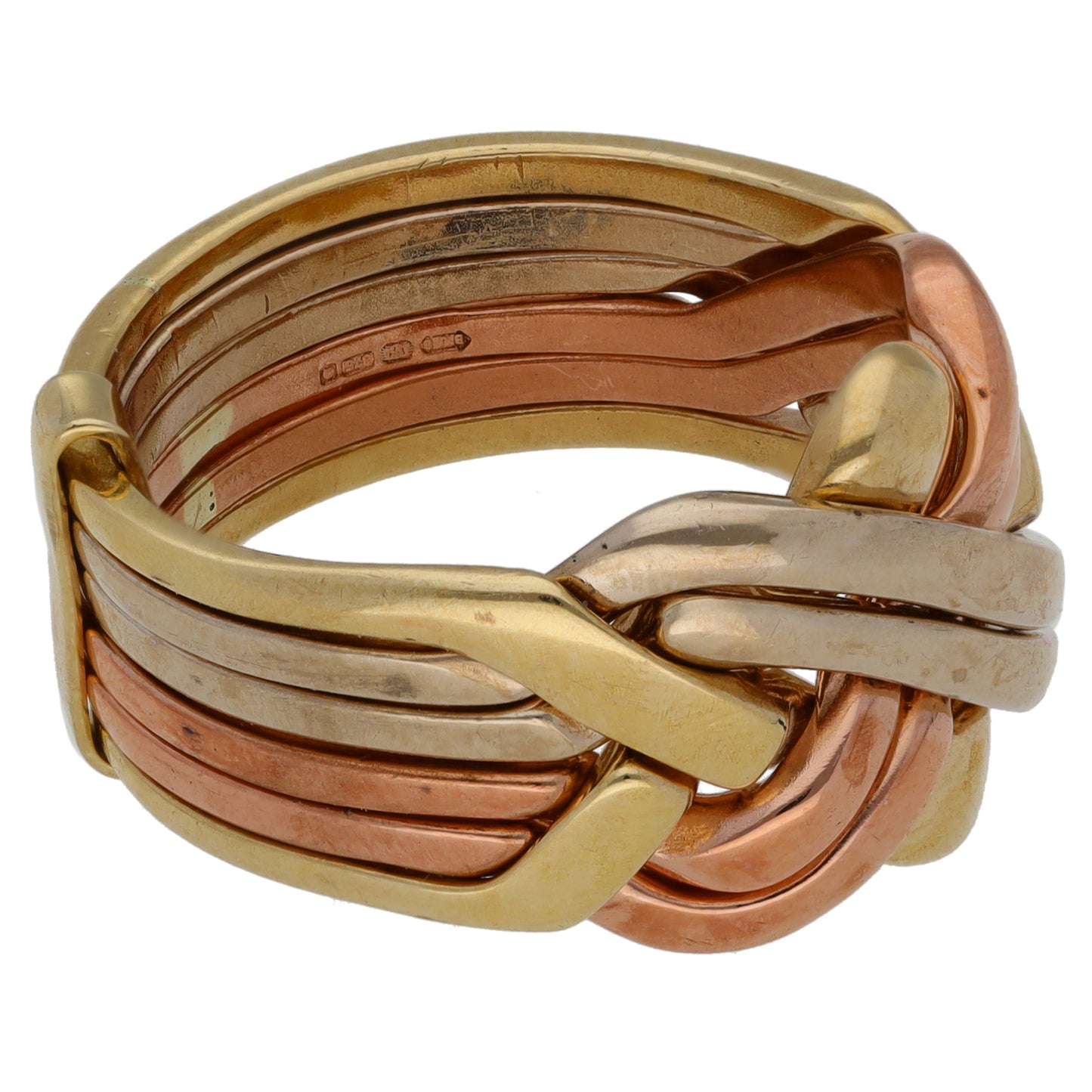 9ct Tri-Colour Gold Puzzle Ring Size R