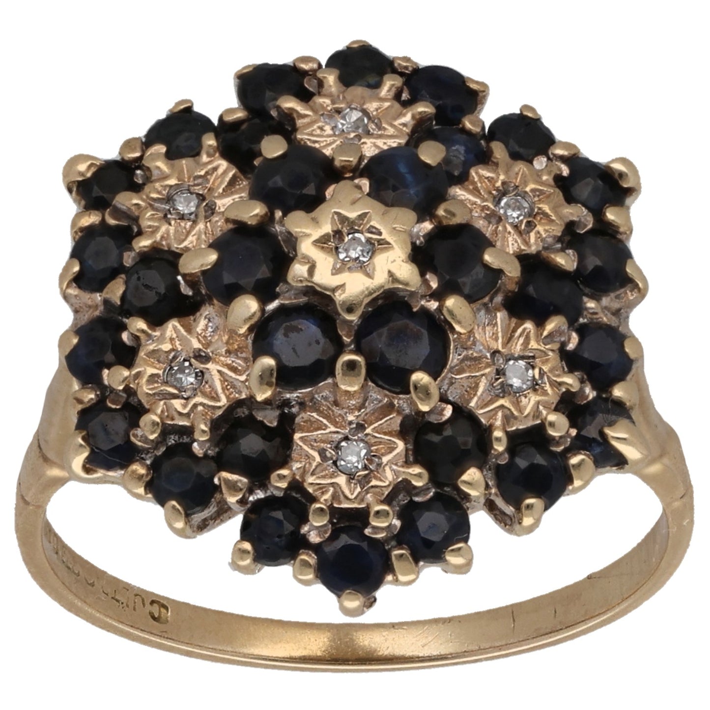 9ct Gold Sapphire & 0.035ct Diamond Dress/Cocktail Ring Size N