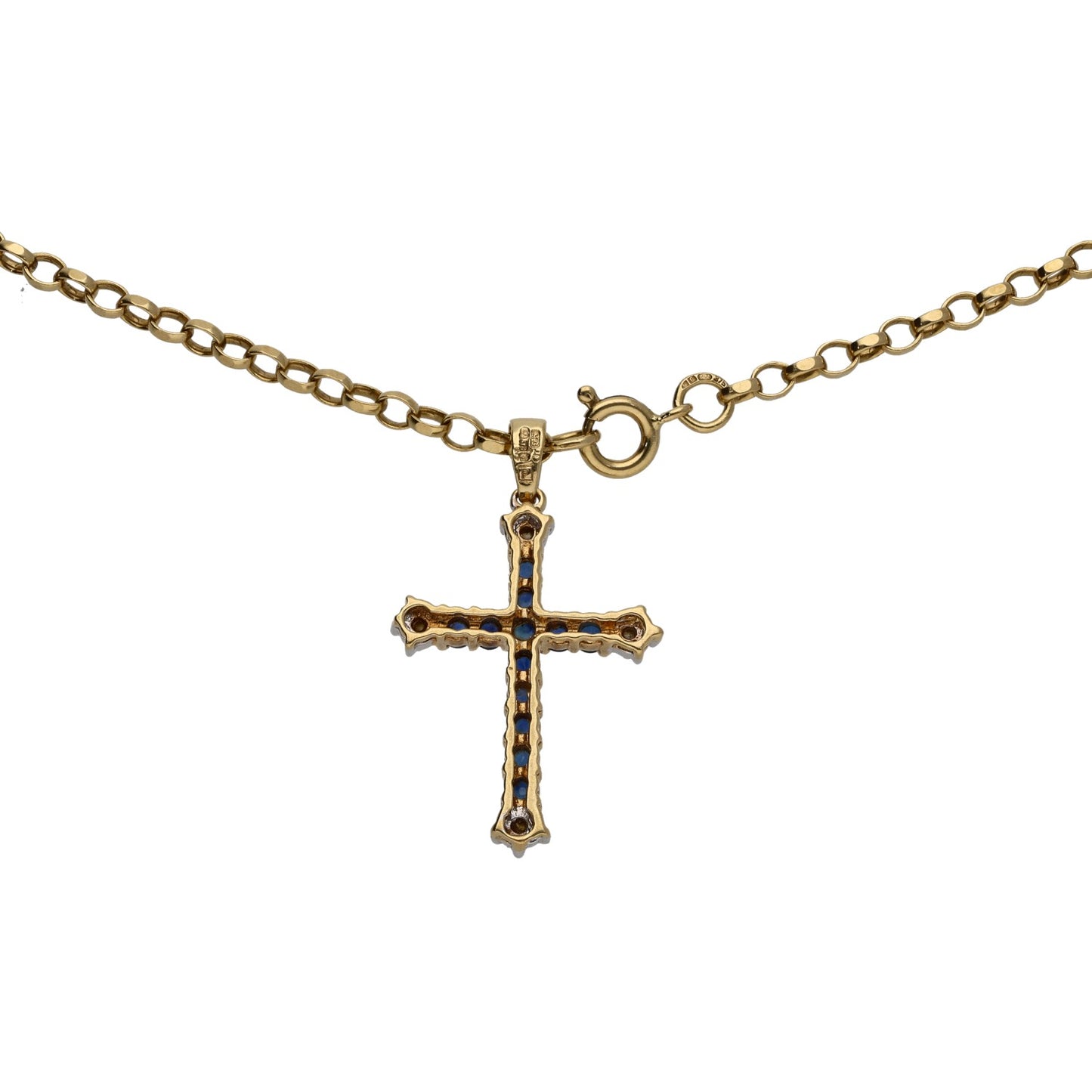 9ct Gold Sapphire & 0.02ct Diamond Cross Pendant With Chain