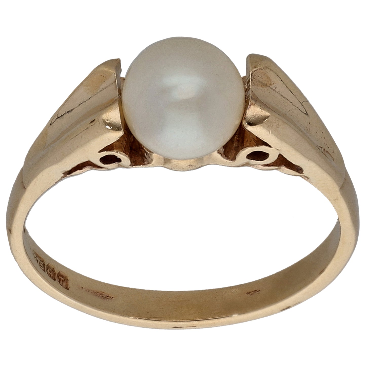 9ct Gold Cultured Pearl Single Stone Ring Size N