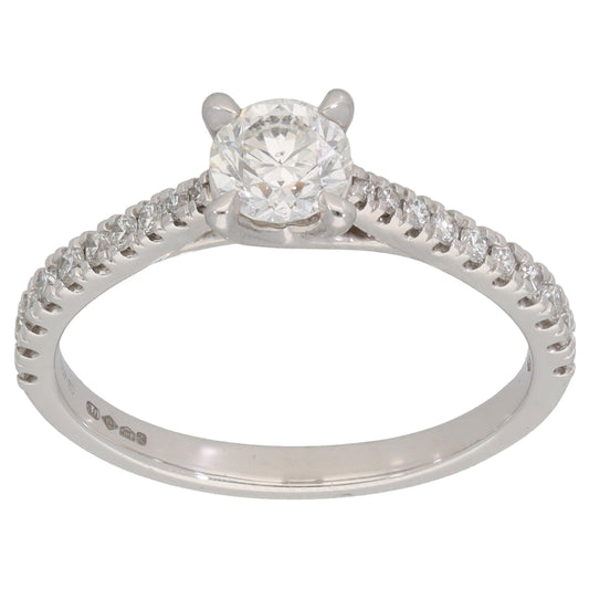 Platinum 1.00ct Diamond Solitaire Ring With Accent Stones Size S