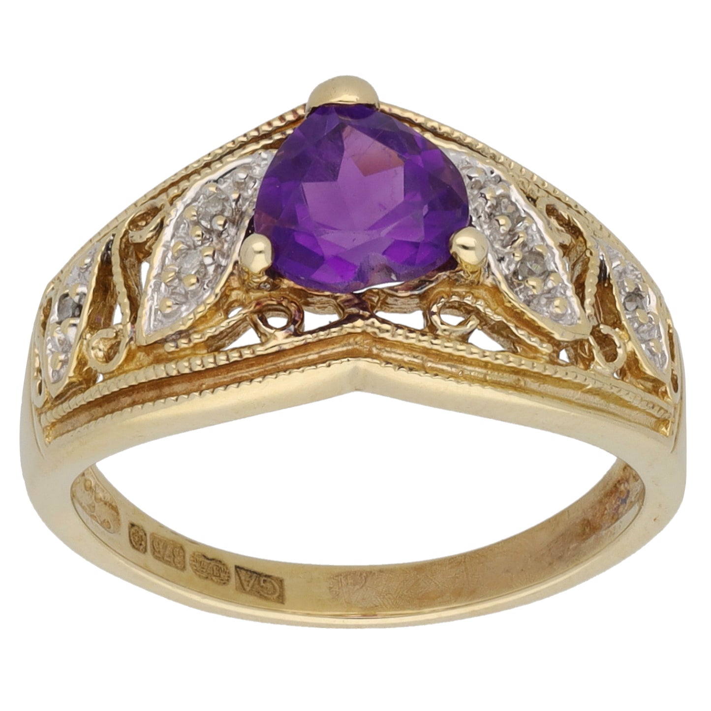 9ct Gold 0.03ct Diamond & Amethyst Dress/Cocktail Ring Size L