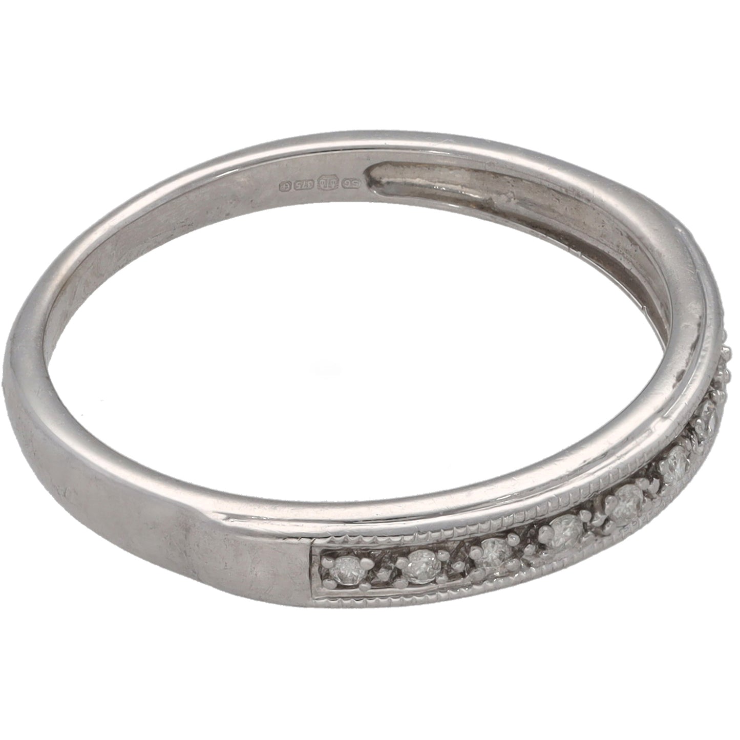9ct White Gold 0.06ct Diamond Half Eternity Ring Size O