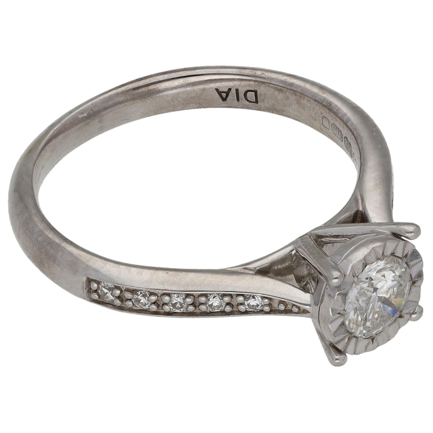 9ct White Gold 0.40ct Diamond Solitaire Ring With Accent Stones Size K