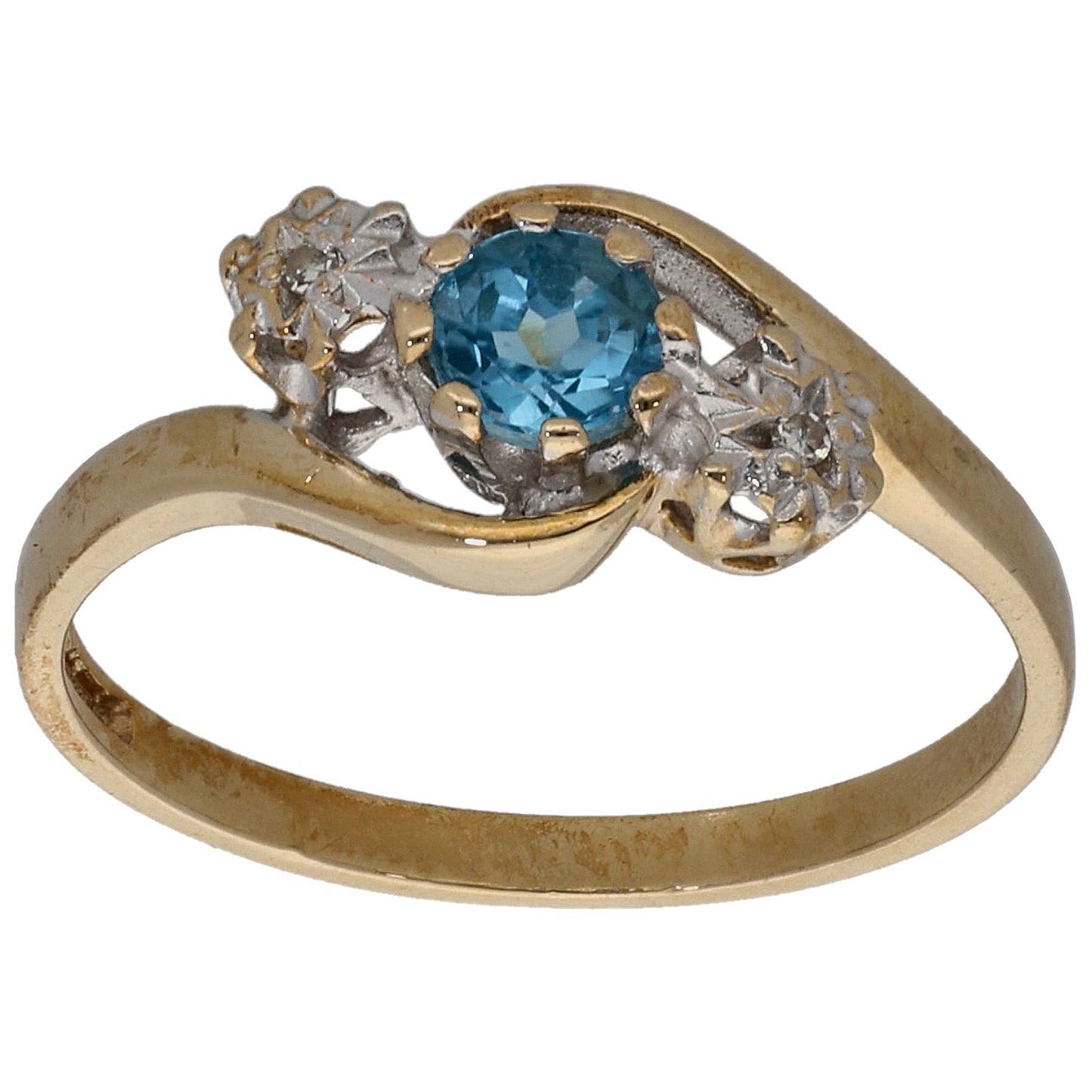 9ct Gold 0.01ct Diamond & Topaz Trilogy Ring Size M