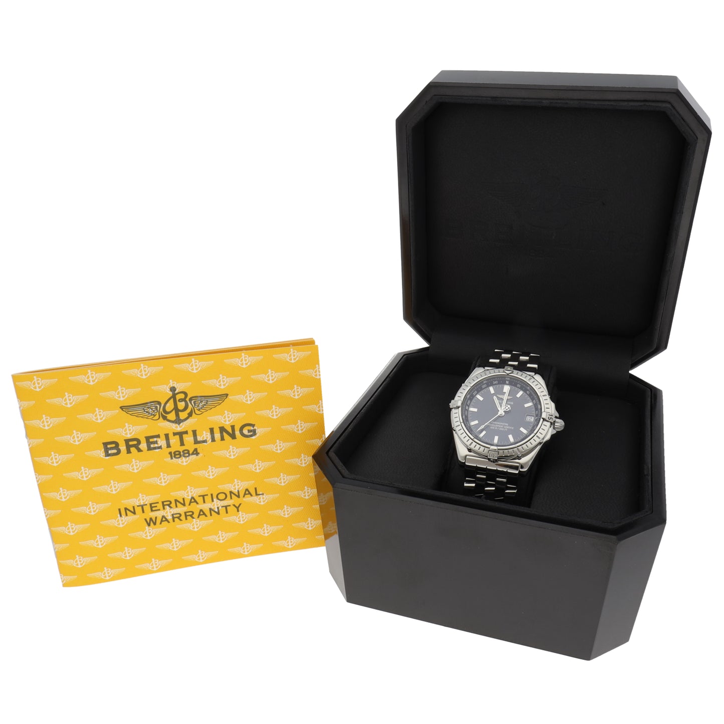 Breitling Wings automatic 38mm stainless steel watch in black presentation box