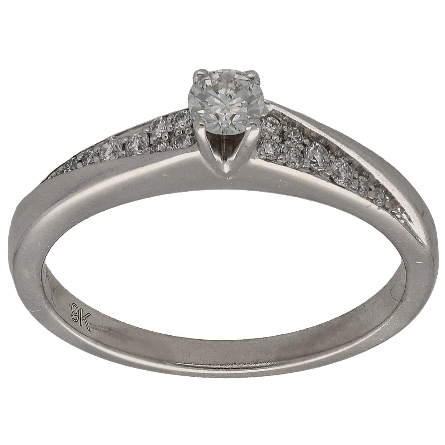 9ct White Gold 0.25ct Diamond Solitaire Ring With Accent Stones Size M