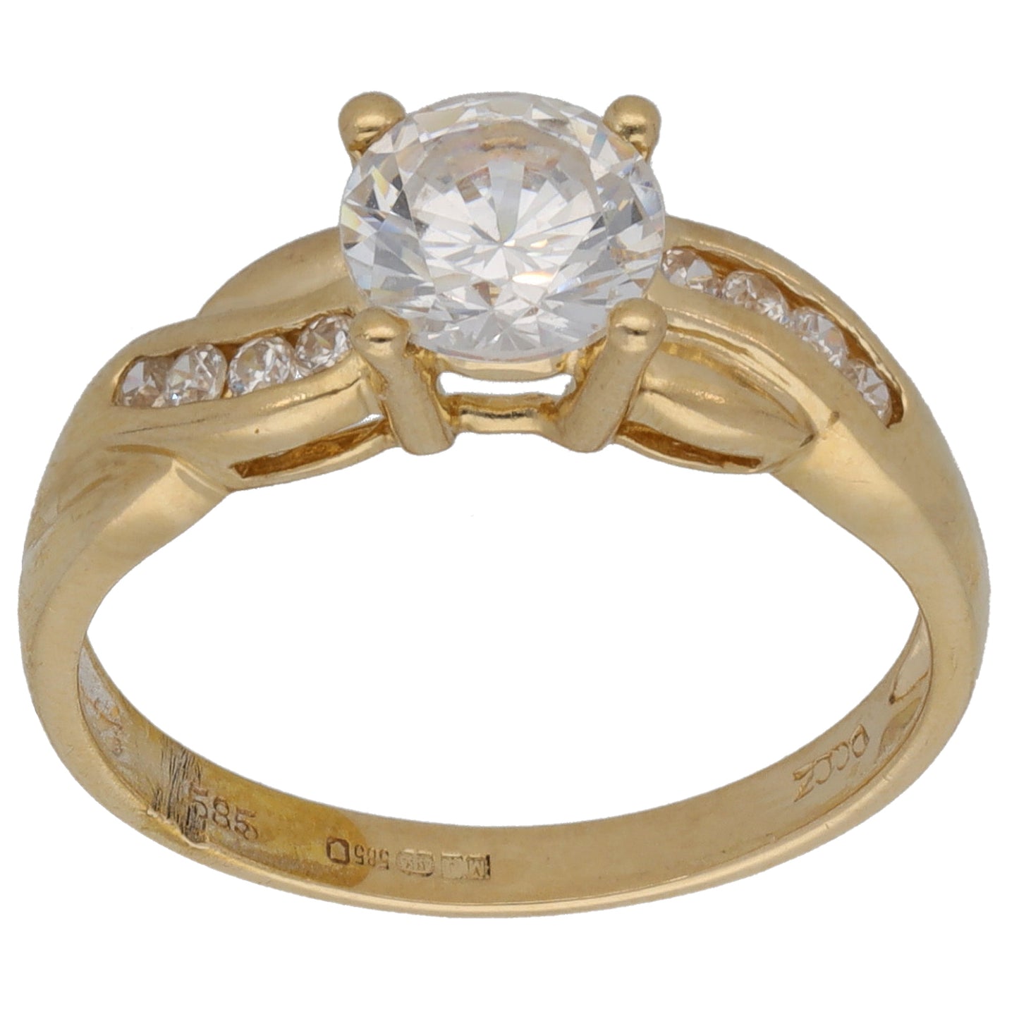 14ct Gold Cubic Zirconia Single Stone Ring With Accents Size M